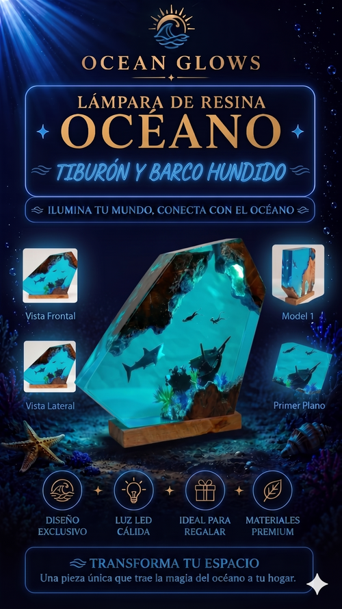 LÁMPARA OCEÁNICA - TIBURON Y BARCO HUNDIDO